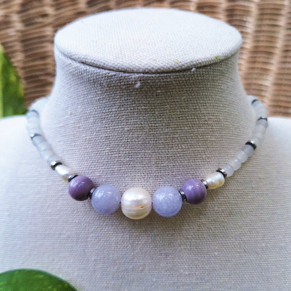 Real Pearl & Aquamarine Choker | Coquette Necklace | Preppy Boho Necklace